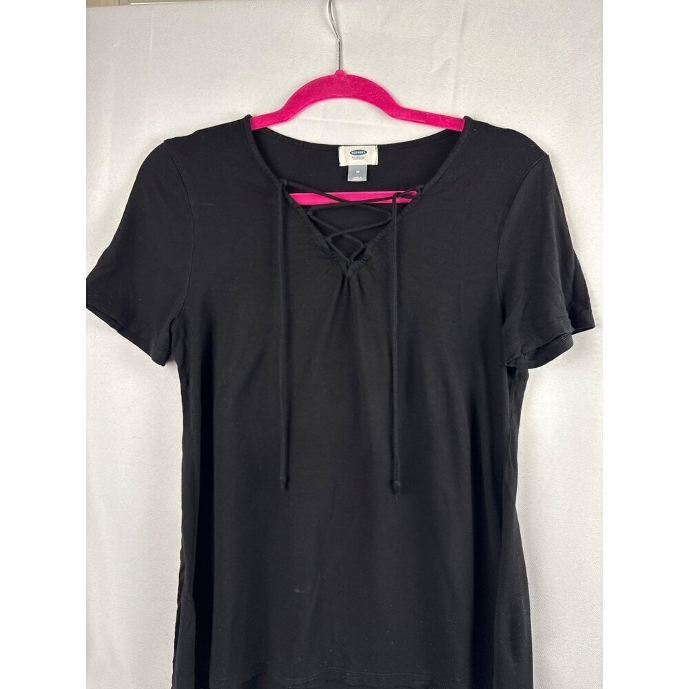 Old Navy Black Short Sleeve Top With Crisscross Detail - Medium